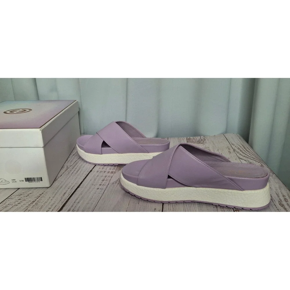 Cecelia New York Uma Lilac Purple Leather Crisscross Platform Slide Sandals 6.5B